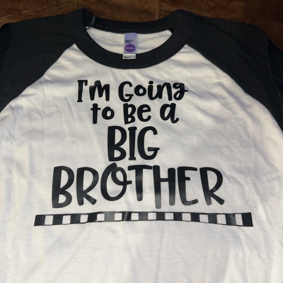 Boys Size 4 - I’m Going To Be A Big Brother Shirt - Black And White - Image 2 of 4