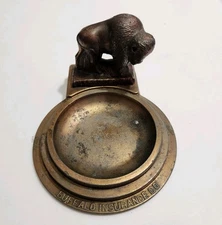 ANTIQUE USA BUFFALO INSURANCE COMPANY ADVERTISING STATUE ASHTRAY STAND BOWL TRAY