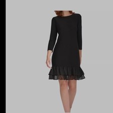 Tommy Hilfiger Women's 3/4 Sleeve Jersey Shift Dress W/ Ruffle Hem  Size 16 NWT