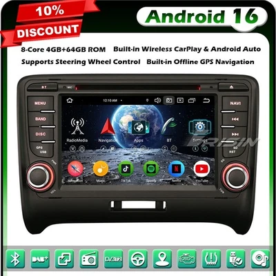 64GO Android 16 GPS Autoradio Navi For AUDI TT MK2 CarPlay DAB+ DVD Wifi Canbus - Photo 1/4