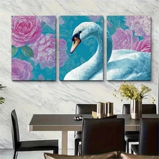 3pcs Seamless Continuous Artwork Swan Perfect Wall Art Canvas Framed 50x70cm
