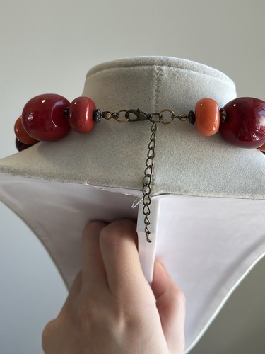 Collana di Perline Vintage Rosso Arancione Acrilico Grande Pesante Grossa Collana di Perline 20" - Foto 3 di 6