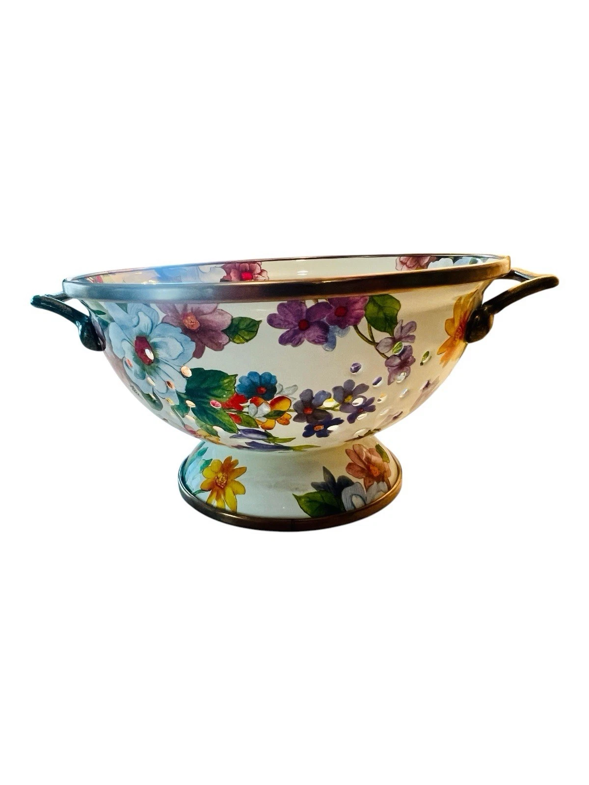 Mackenzie Childs Enamel Colander Decor Kitchen Strainer White Flower Market 6”