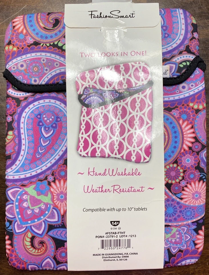 Fashion Smart Reversible Tablet Cover e-Reader Sleeve Paisley Pink Geo New WT - Image 4 of 4