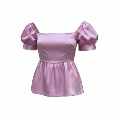 Vertigo Paris Women's Top Pink Medium $140 Pleated Satin Blouse Classic Preppy