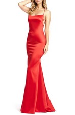 Ieena Mac Duggal 26268 Strappy Satin Column Gown SZ 2 Red