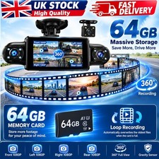 64GB card 4 Channel Dash Cam 360&deg; Front Rear Inside DashCam, FHD1080P Car Camera