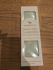 AMAZING BABY Newborn Muslin Swaddle Blanket 36" x 36" light green NEW cotton