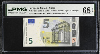 #ad Euro 5 Euro 2013 P 20 V Spain VB Superb Gem UNC PMG 68 EPQ $39.99