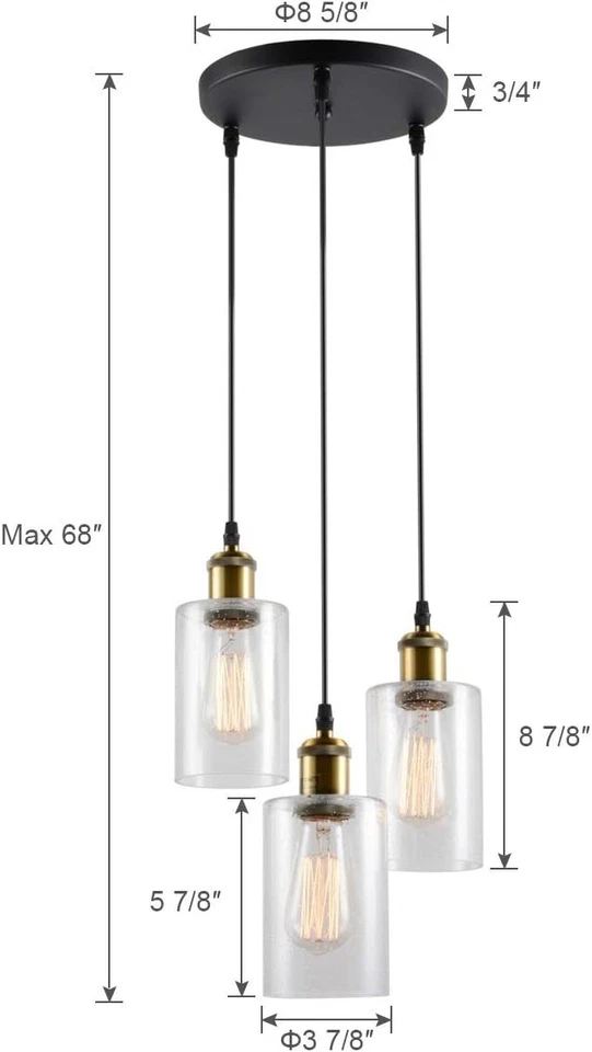 Pendant Light VILUXY 3-Light Black Modern Farmhouse Seeded Glass Shade Light - Image 4 of 4