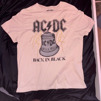 ACDC Mens T Shirt Size Large Hells Bells Back In Black Off White Band Tee