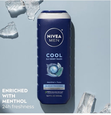 NIVEA Men Cool 3-in-1 Body Wash Menthol + Yuzu 16.9 fl oz / 500 mL