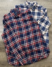 J Crew Mens Large Red & Blue Plaid Flannel Brushed Cotton Lot Of 2