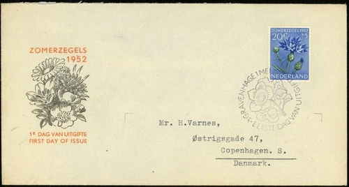Netherlands #B242 Cornflower FDC Hague 1952 Cover Postage to Copenhagen Denmark
