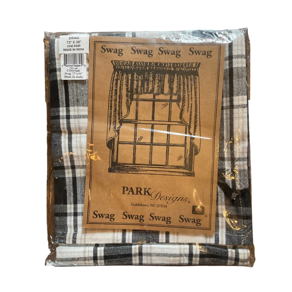 Cortina de ventana Park Designs Swag negra, crema y blanca a cuadros "Crossrads" 72"x36" Foto 2 de 2