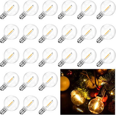 25 Pack G40 Replacement LED Light Bulbs 0.6W Shatterproof Globe Bulb Fits E12 Ca