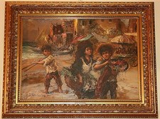 NINO SALVADORI MARINA CON SCUGNIZZI OLIO SU TELA 70 X 50 DEI PRIMI ANNI 70 