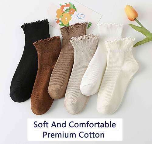 Women's Ruffle Socks Cute Ankle Socks Breathable Knit Cotton Soft Frilly Crew... - Picture 2 of 7