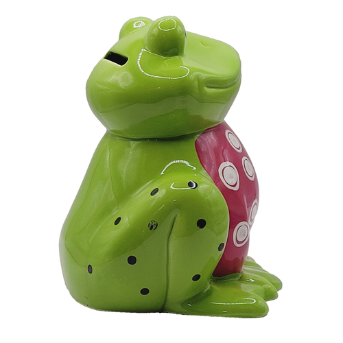 Dressed up FROG in Red Circle Shirt Ceramic Childrens Kids Coin Savings Bank - Picture 4 of 17