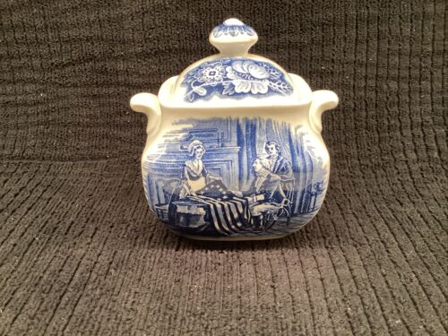 Staff for shire sugar bowl liberty blue with historical colony scene - Afbeelding 1 van 4