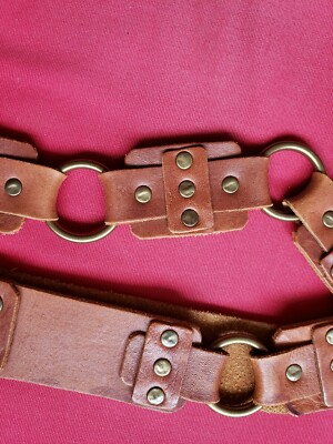 Tan leather O ring chain studded WAist Belt Camel sz S M
