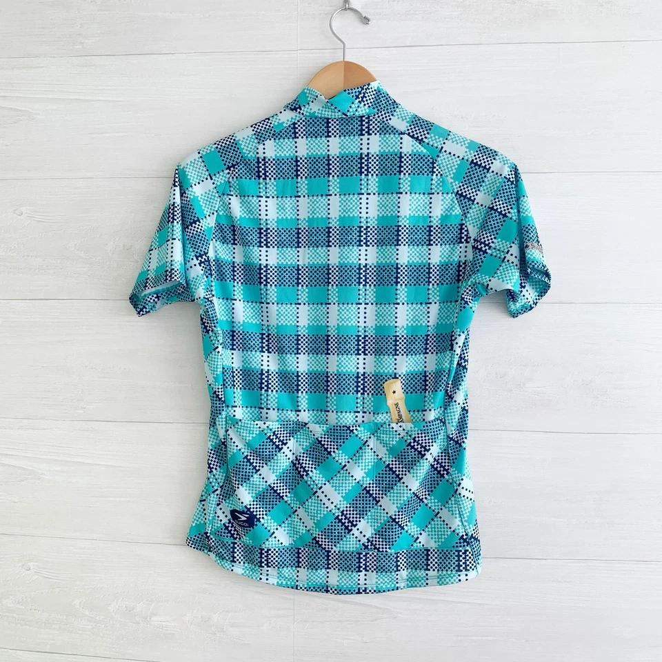 Camiseta Sugoi verde xadrez manga curta 1/2 zíper lenhaneira champanhe atrás, feminina M - Imagem 4 de 4