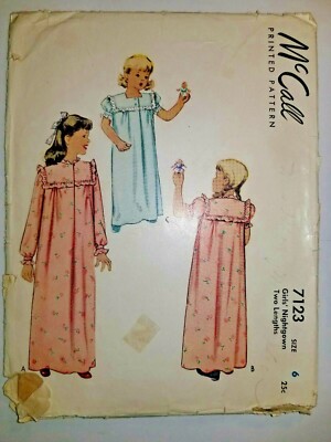 McCall's 7123 Nightgown Gown Long Sewing Pattern Girls 6 VTG 40's Sleep Gown Cut