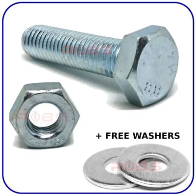 ROBS FASTENERS BOLTS AND NUTS M3 M4 M5 FULLY THREADED SCREWS SET SCREW ZINC PLATED FREE WASHERS