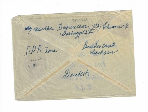 GERMANY (DDR) 1952 Cover sent from Chemnitz to U.S. - Picture 2 of 2