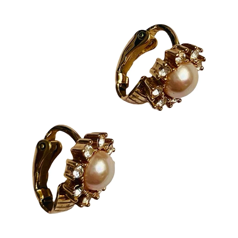Pendientes Christian Dior Perla Oro Cristal Vintage Clip en Auténticos Años 80 Foto 3 de 4