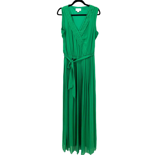 Jessica Simpson Green Maxi Dress Pleated Skirt Belted Stretch Waist Size 14  | eBay