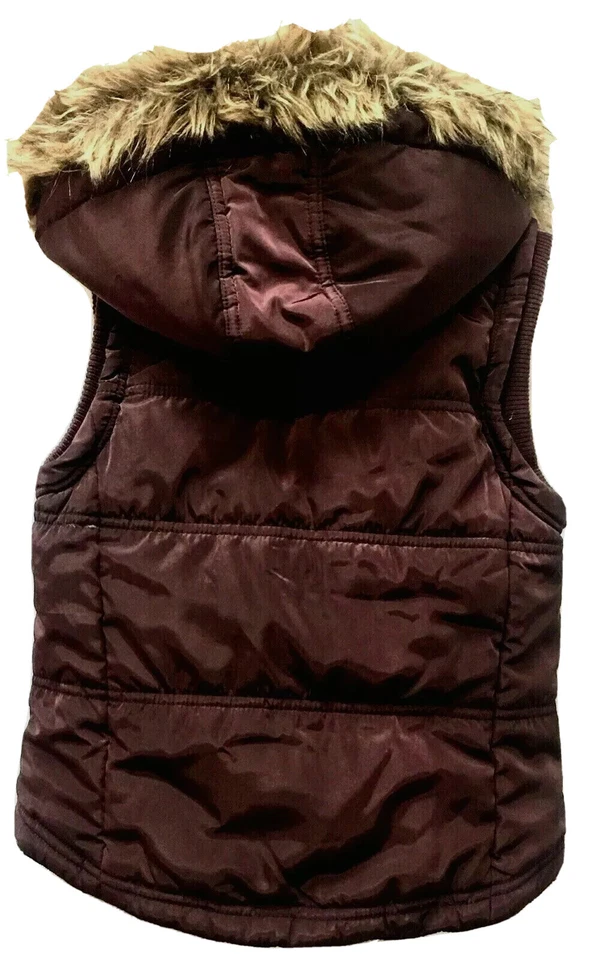 Colete acolchoado infantil Coffeeshop médio borgonha capuz de pele sintética unissex com zíper frontal - Imagem 3 de 4
