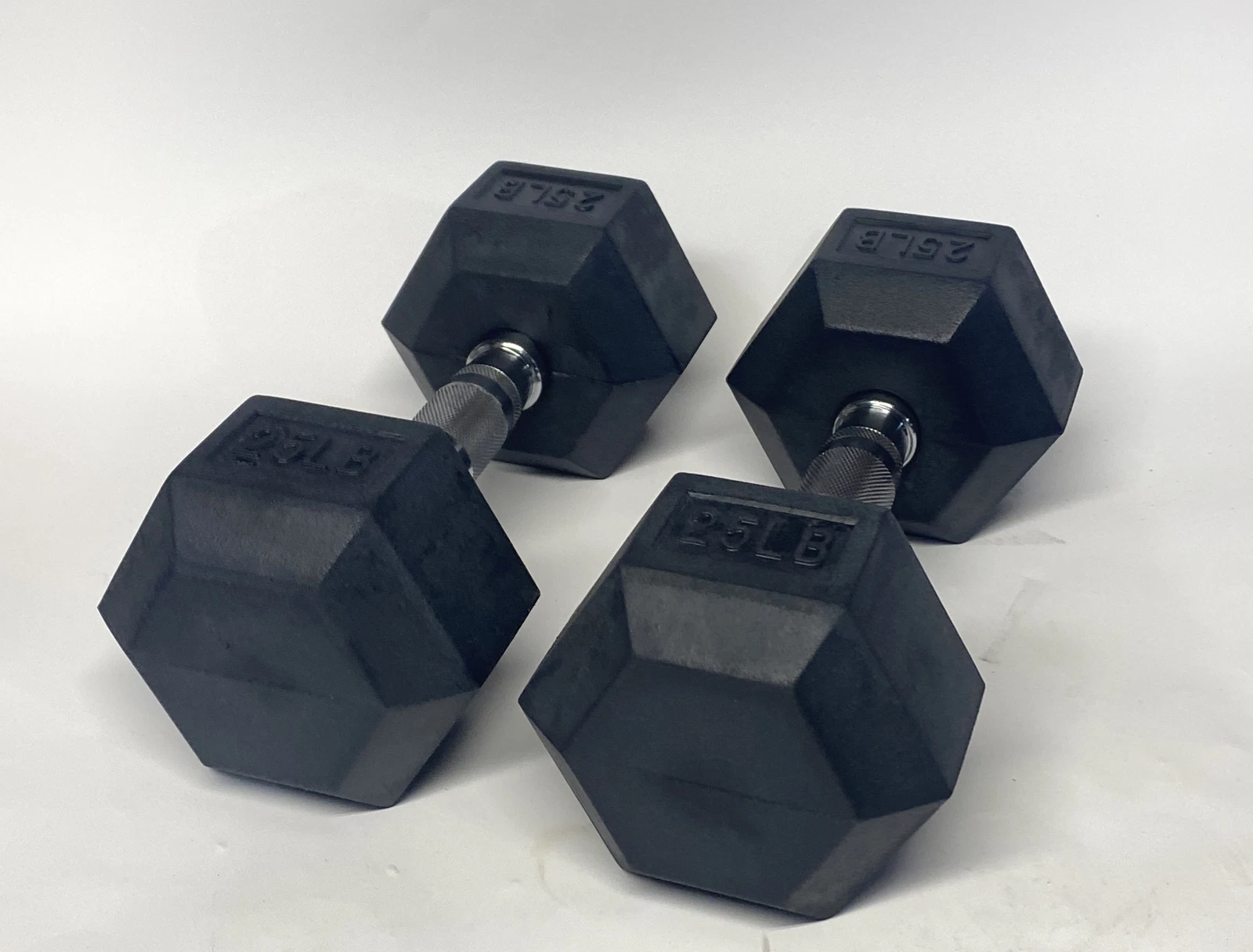 Sporzon Rubber Encased Hex Dumbbell 25 LB Pair Black New