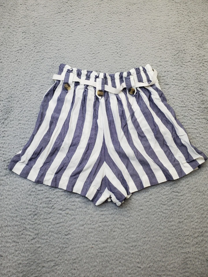 American Eagle Outfitters 短裤女式中号海军蓝白色条纹粘纤腰带 — 第 2/4 张图片