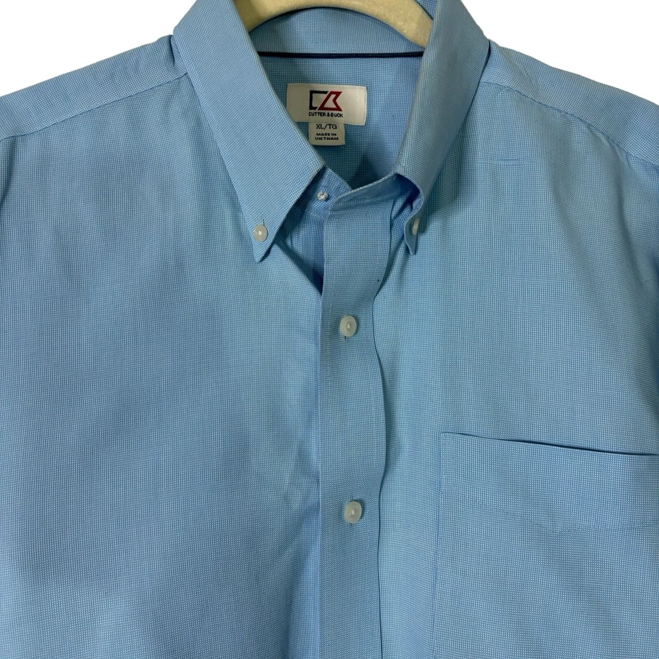 Cutter & Buck Shirt Mens XL Blue Micro Check Button Up Long Sleeve Logo - Image 2 of 4