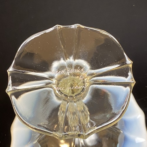 Rare Fenton Glass French Opal Footed Compote Vase Dish White Opalescent Painted - Picture 9 of 12