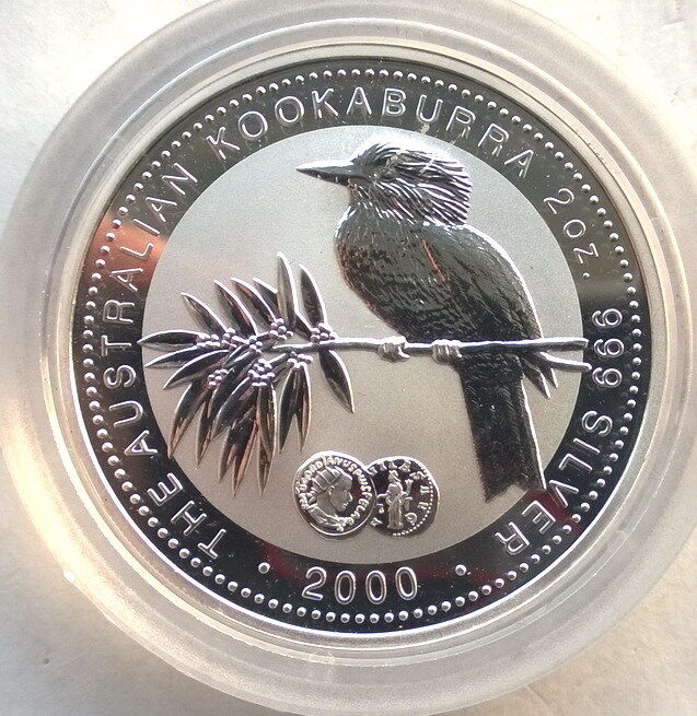 Australia 2000 Roman Antoninianus Privy Kookaburra 2 Dollars 2oz Silver Coin,BU