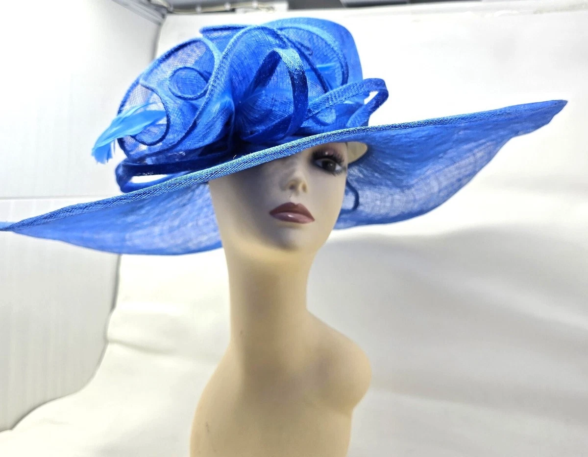Sky Blue Extra Wide Floppy Brim Vintage Church Hat With Ribbon Accent Blue Church Hat - Etsy main image 4