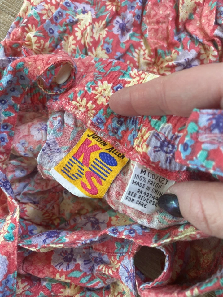 Mameluco floral vintage Justin Allen niños pantalones cortos espalda cruzada rayón M 10/12 Foto 3 de 4