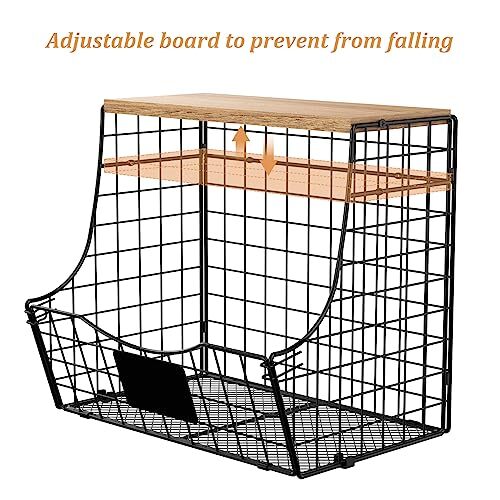 Pack Fruit Basket for Kitchen with Wood Lid - Counter&Wall Mounted Large 3 - Picture 7 of 8