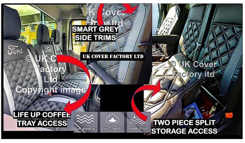 VAN SEAT COVERS FOR FORD TRANSIT CUSTOM 2013-23 TAILORED FIT - Picture 37 of 77