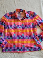 Beverly Of California Size 8 Multicolored Long Sleeve Button Down Blouse.  C35