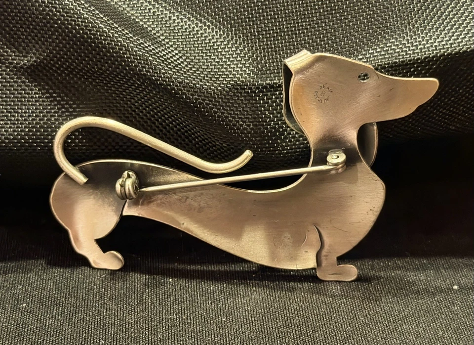 Broche vintage Beau de plata de ley 925 para perro Daschund Foto 3 de 4