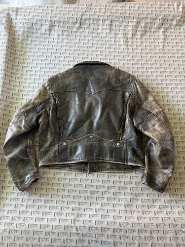 Chaqueta de Motocicleta Vintage Años 50 60 Sears Oakbrook Cuero Envejecido Bolsillo D M/L - Imagen 2 de 11