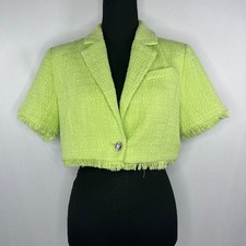 House of Harlow 1960 Tweed Crop Blazer Frayed Short Sleeve Jacket Small