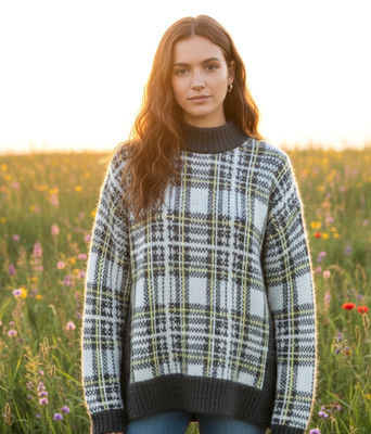 NEW Nine West White Gray Plaid Sweater Grunge Y2K  Preppy  Indie 90s Cabin L