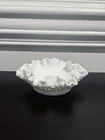 Vintage Fenton White Milk Glass Hobnail Bowl Candy Dish Ruffled Edge 5.5 in