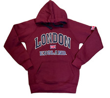 Men's London England Hoodie Sweatshirt Long Sleeve Burgundy Size Small Free Ship