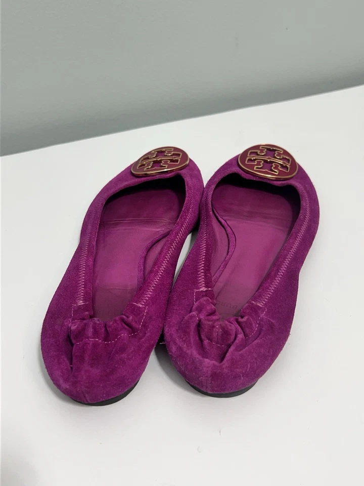 Tory Burch Ballet Reva Plano Mujer Talla 6.5 Púrpura Informal Zapatos Sin Cordones Medallón Foto 4 de 4