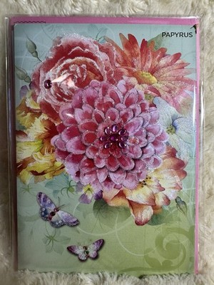 Papyrus Mother's Day Card Watercolor Peony Mums Flowers Glitter Jewels 2013